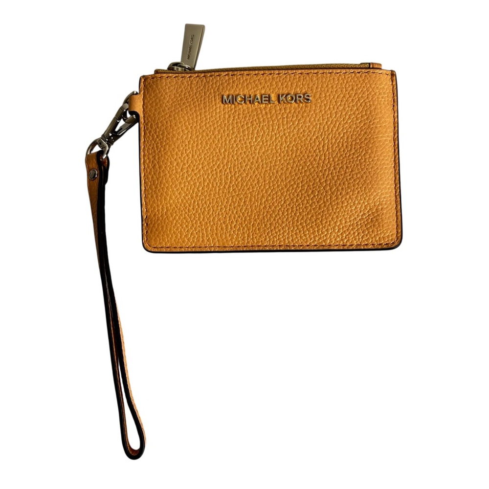 Michael Kors Zip Wrist Wallet Orange Camel Color Zip Around 6” Strap 5”L/3.5”W